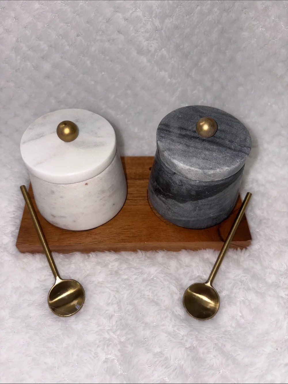 Cravings by Chrissy Teigen Marble Salt & Pepper Jars with Gold Knobs and Spoons